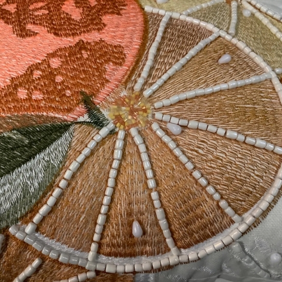 Pier 1 Imports Beaded Embroidered Lemon Orange Peach Fruit Pillow 16" x …      c - Picture 4 of 7